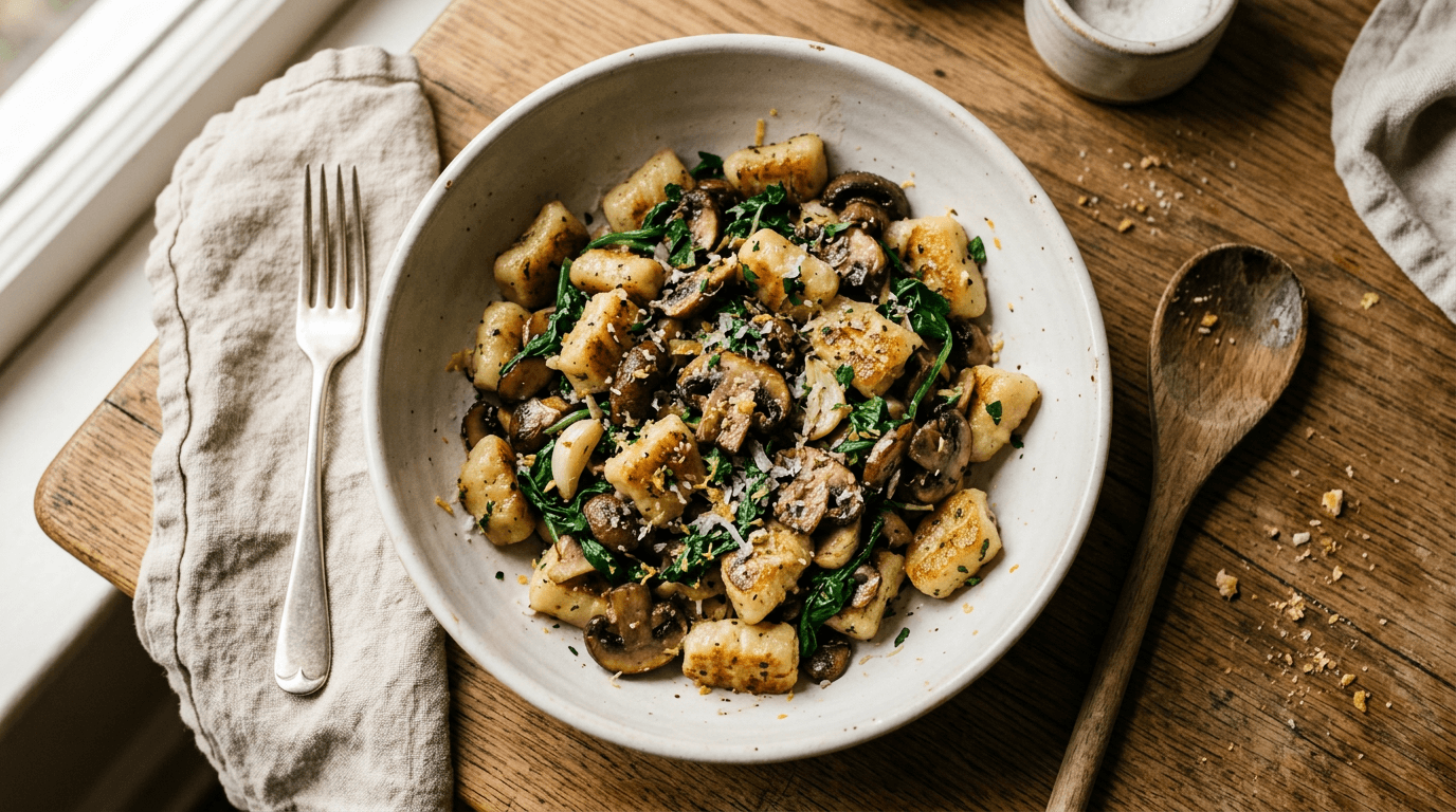 Mushroom and Spinach Gnocchi with Lemon — finished dish