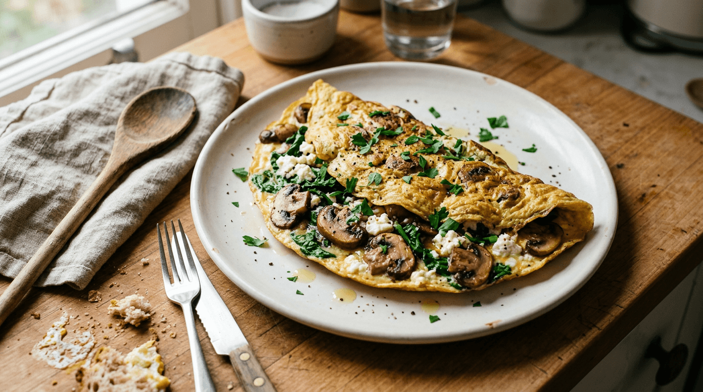 Mushroom and Spinach Omelette with Feta — finished dish