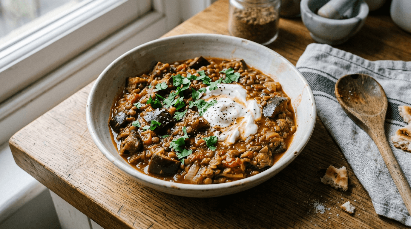 Quick Aubergine and Lentil Curry — finished dish