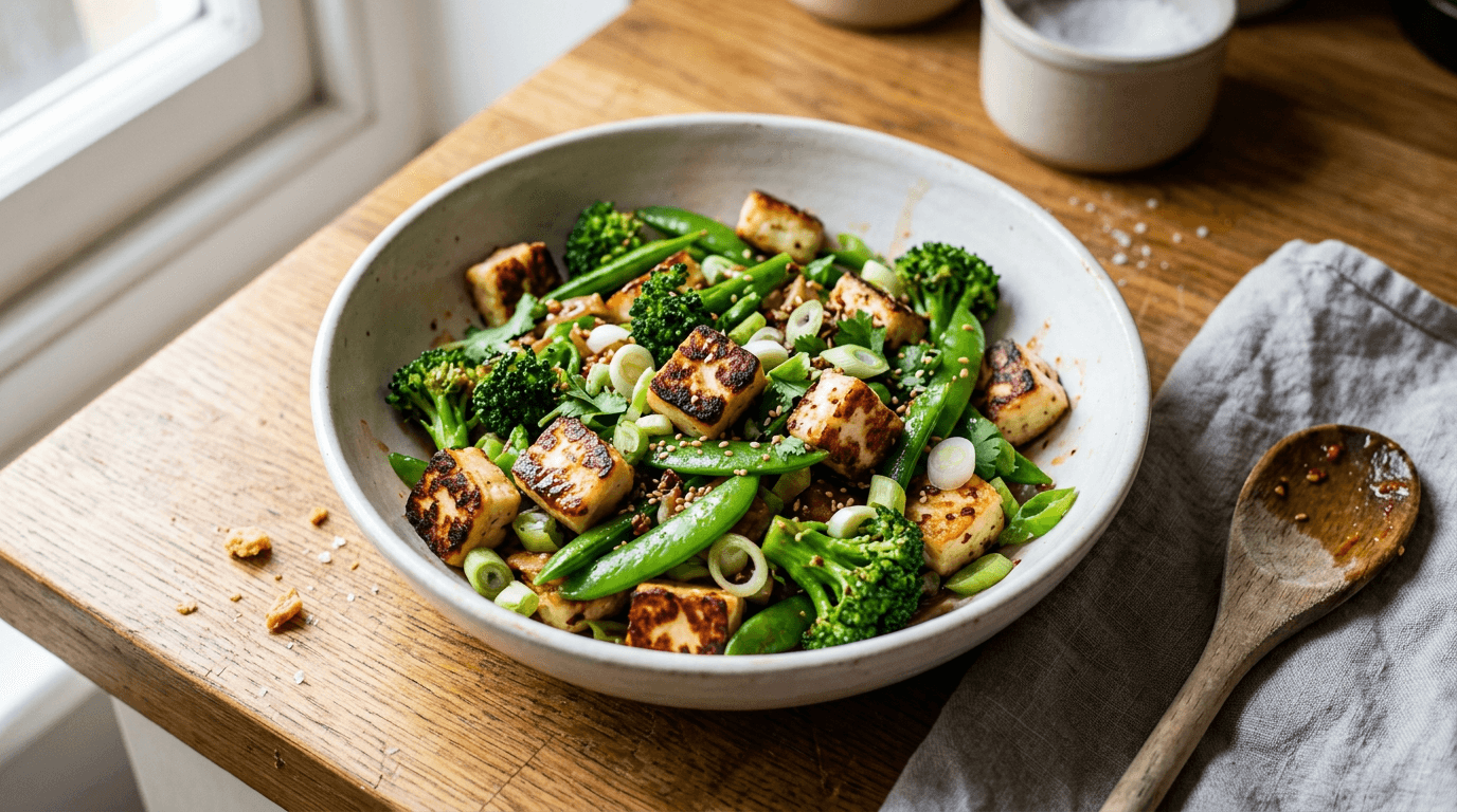 Quick Halloumi and Spring Vegetable Stir-fry — finished dish
